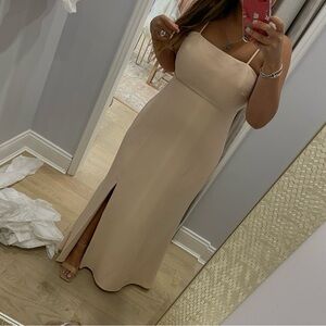 Tan Spaghetti-Strap bridesmaid dress